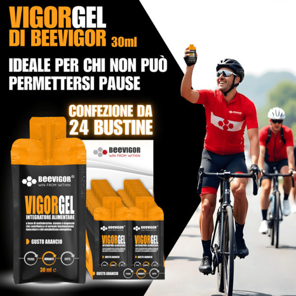 BEEVIGOR Gel gusto Arancio - Bustina Monodose da 30 ml- Integratore gel per Sport di Endurance con Maltodestrine, Alanina e Magnesio - Made in Italy - Supporta Metabolismo Energetico e Funzione Muscolare - immagine 6