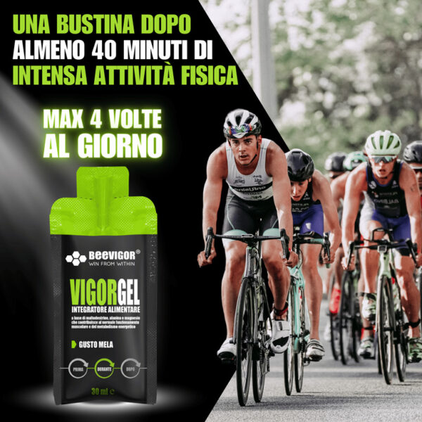 BEEVIGOR Gel gusto Mela - Bustina Monodose da 30 ml- Integratore gel per Sport di Endurance con Maltodestrine, Alanina e Magnesio - Made in Italy - Supporta Metabolismo Energetico e Funzione Muscolare - immagine 3